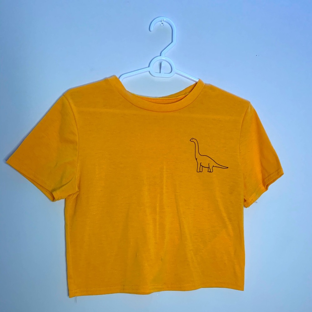 Yellow crop top with dinosaur print